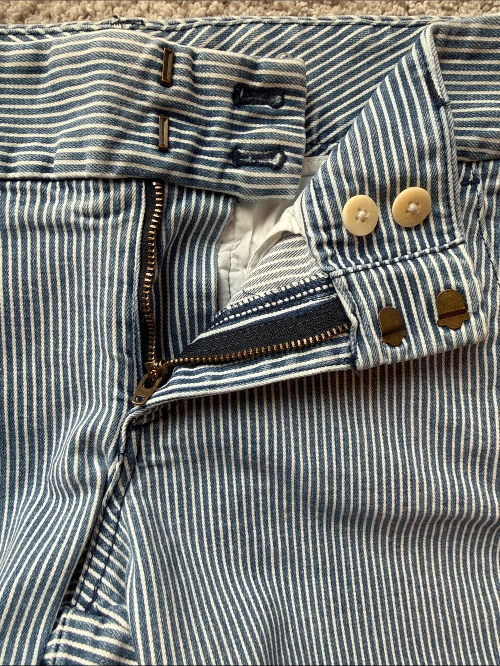 J. Crew Navy and White Pinstriped Bermuda Shorts